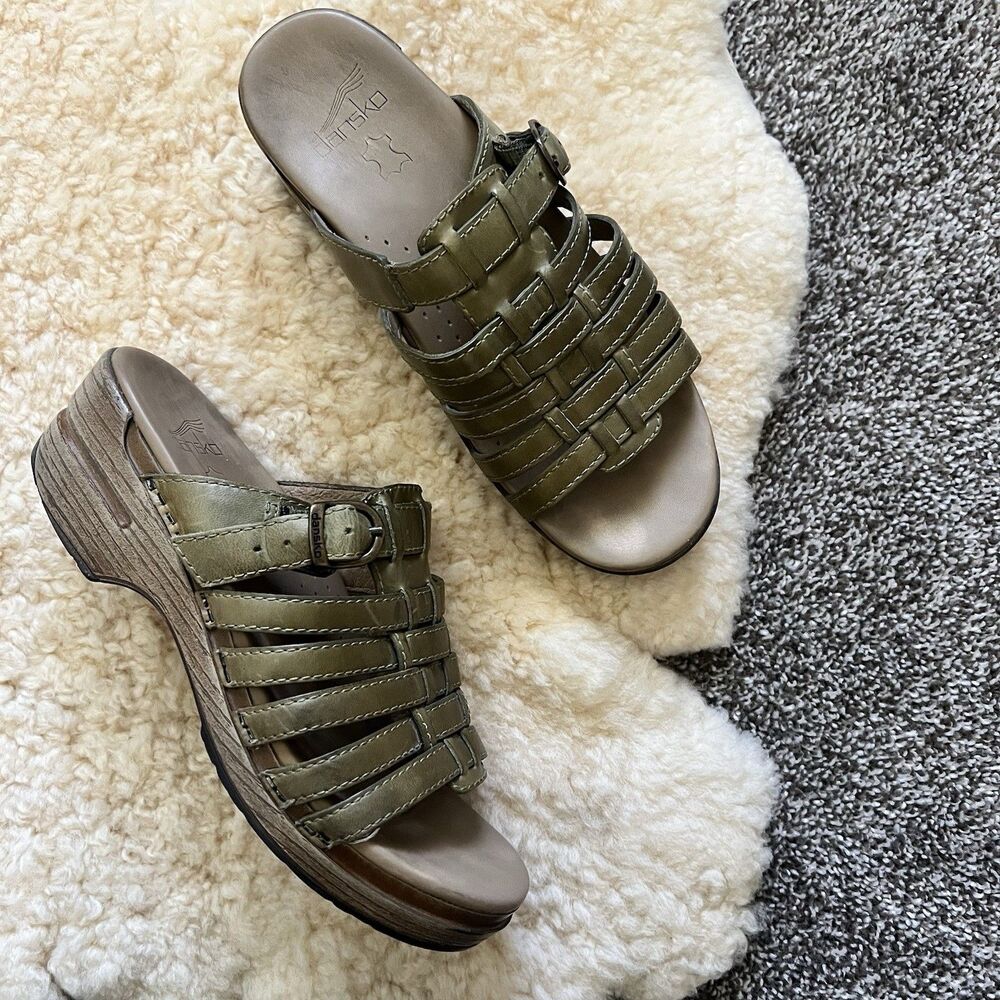 DANSKO Green Leather Strappy Slip On Open Toe Sandals MARION